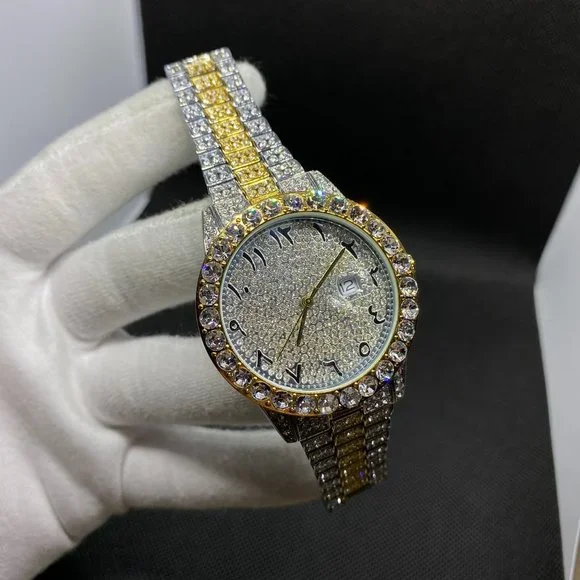 Limited Edition 18K Real Duo Color Plated Iced Out Luxury Brand Watch